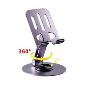 Masaüstü Metal Tablet ve Telefon Tutucu Stand, 360° Dönme Özelliği (Mor Renk)