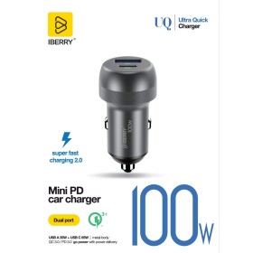IBERRY DUAL PORT METAL GÖVDE 100 W ARAÇ İÇİ ŞARJ ALETİ USB C+ USB A USB A-TYPE-C