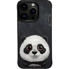 Nimmy iPhone 15 Pro Panda Serisi Nakış İşlemeli Detaylı 3D Siyah Telefon Kılıfı