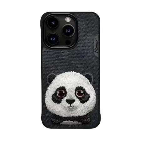 Nimmy iPhone 15 Pro Panda Serisi Nakış İşlemeli Detaylı 3D Siyah Telefon Kılıfı
