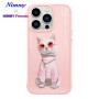 Nimmy iPhone 15 Pro Uyumlu | 3D Nakış İşlemeli Zincir ve Gözlük Detaylı Beyaz Kedi Desenli Silikon Kılıf