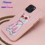 Nimmy iPhone 15 Pro Uyumlu | 3D Nakış İşlemeli Zincir ve Gözlük Detaylı Beyaz Kedi Desenli Silikon Kılıf