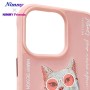 Nimmy iPhone 15 Pro Uyumlu | 3D Nakış İşlemeli Zincir ve Gözlük Detaylı Beyaz Kedi Desenli Silikon Kılıf