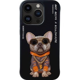 Nimmy iPhone 15 Pro Max Dog Serisi Nakış İşlemeli Gözlük Detaylı Siyah Telefon Kılıfı