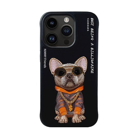 Nimmy iPhone 15 Pro Max Dog Serisi Nakış İşlemeli Gözlük Detaylı Siyah Telefon Kılıfı